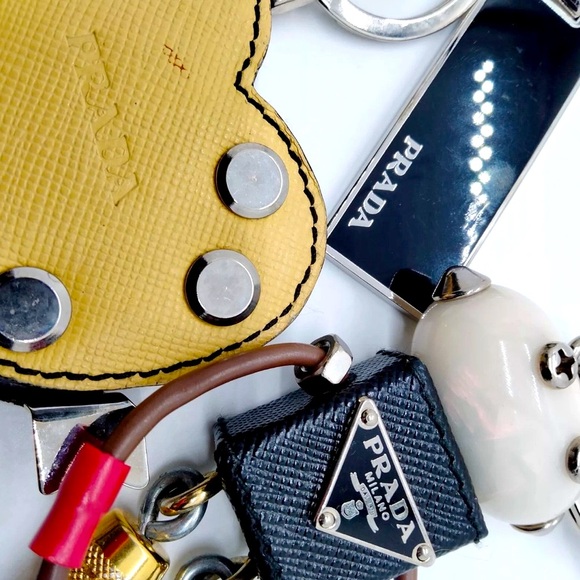 Auth Prada Industrial Keychain Bag Charm Set Edward Robot Yellow Heart Black Tag - Picture 5 of 8
